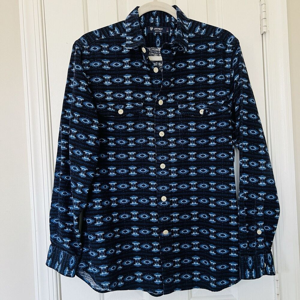 Cremieux National Park Collection Blue Soft Corduroy Aztec Southwest Shirt Men M